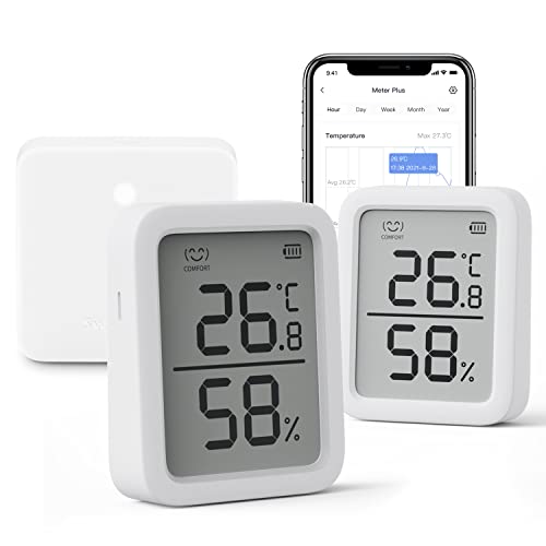 SwitchBot Wlan Thermometer Hygrometer Innen 2 Stück und Hub Mini, Bluetooth Hygrometer Digital Temperatur Feuchtigkeit Sensor mit APP & Datenspeicherung, Taupunkt/VPD/Absolute Feuchtigkeitssensor