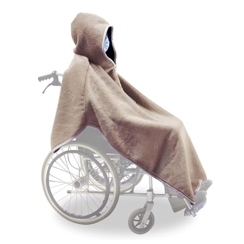 Fußsack für Rollstuhl Für Erwachsene - Leichte Rollstuhldecke Rollstuhl Fußsack Mit Reißverschluss und Zwickel, Winterschal Decke Wiederverwendbare Reisedecke Wearable Blanket mit Kapuze,Braun