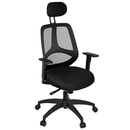 AMSTYLE Bürostuhl SPM1.121 DELUXE Stoffbezug Schreibtischstuhl Armlehne schwarz Chefsessel 120 kg Drehstuhl Kopfstütze