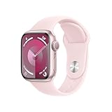 Apple Watch Series 9 (GPS, 41 mm) Smartwatch mit Aluminiumgehäuse in Pink und Sportarmband S/M in Hellrosa. Fitnesstracker, Blutsauerstoff und EKG Apps, Always-On Retina Display, Wasserschutz