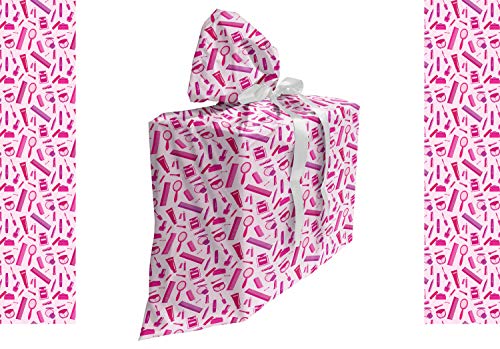 ABAKUHAUS Baby Pink Baby Shower Geschänksverpackung aus Stoff, Make-up-Elemente und Kamm, 3x Bändern Wiederbenutzbar, 70 x 80 cm, Baby-Rosa und Multicolor