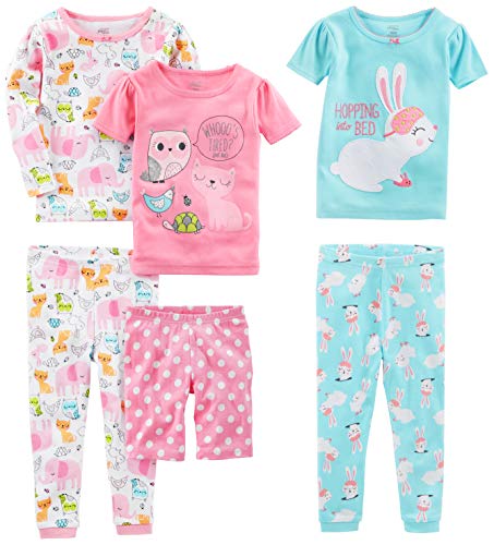 Simple Joys by Carter's Mädchen 6teiliges Pyjama-Set aus Baumwolle mit eng anliegender Passform Schlafanzug mehrfarbig Hasen/Tiere grün 4 Years