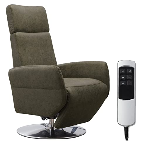 Cavadore TV-Sessel Cobra mit 2 E-Motoren / Elektrischer Fernsehsessel mit Fernbedienung / Relaxfunktion, Liegefunktion / Ergonomie L / Belastbar bis 130 kg / 71 x 112 x 82 / Lederoptik Olive