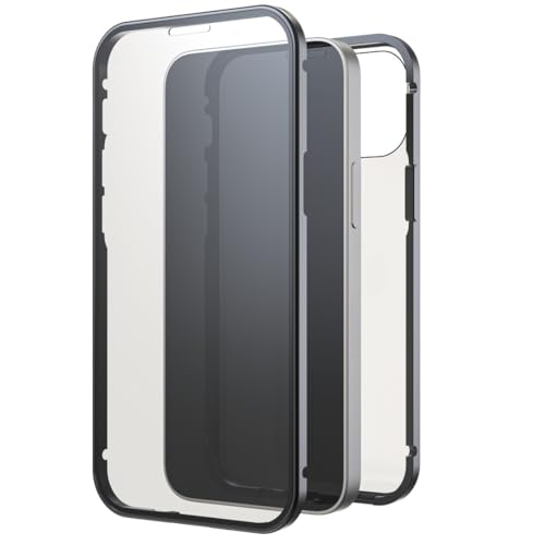 Black Rock - Hülle 360 Grad Glass Case Passend für Apple iPhone 13 Mini I Handyhülle, Magnet Verschluss, Durchsichtig, Cover (Transparent mit schwarzem Rahmen)