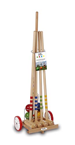 GICO Qualitäts - Krocketspiel/Croquet für 4 Spieler aus Holz im Transportwagen. Der Outdoor/Garten Spielspaß mit Qualitätsware aus Massivholz für die ganze Familie -Made in EU-3110