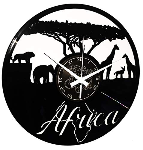 Vinyl Wanduhr Vintage Handgemache Schallplatten-Design Dekor Reise nach Afrika Safari Wilde Tiere