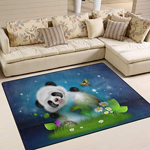 Naanle Niedlicher Panda-Teppich, rutschfest, für Wohnzimmer, Esszimmer, Schlafzimmer, Küche, 120 x 160 cm, Tier-Panda-Bär-Teppich, Bodenteppich, Yoga-Matte.