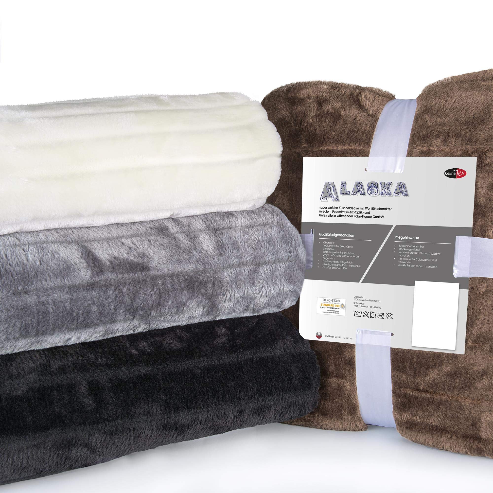 CelinaTex Kuscheldecke 150 x 200 cm schwarz Sofadecke Tagesdecke Wohndecke Fellimitat Webpelz Nerz Optik Fleece Oeko-TEX Alaska