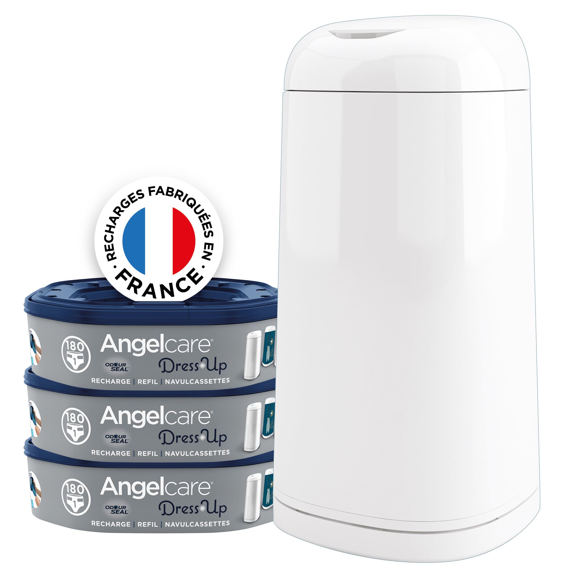 Angelcare Windeleimer + 3 Nachfüllpackungen gegen Gerüche, hohe Kapazität, antibakteriell, einfache Verwendung, Weiß