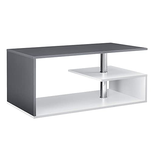 [en.casa] Moderner Couchtisch mit Ablage in Dunkelgrau Weiß 90x50 cm Tisch Beistelltisch Wohnzimmertisch Sofatisch Möbel
