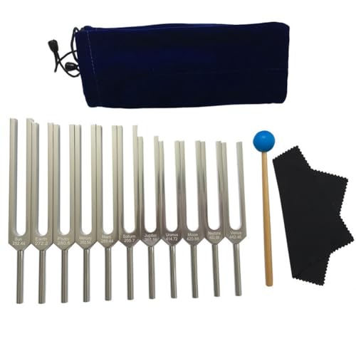 huanzhi Stimmgabel-Set, 11 Stimmgabeln für Heilung, Klangtherapie, mit Silikonhammer, Reinigungstuch und Tasche Musikinstrumentenzubehör