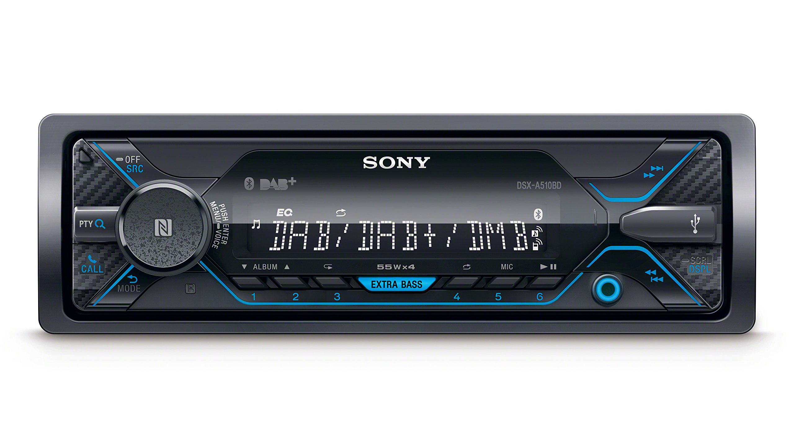 Sony DSX-A510 DAB+ Autoradio | Dual Bluetooth, NFC, USB und AUX Anschluss | Blaue Beleuchtung | Freisprechen und Streaming