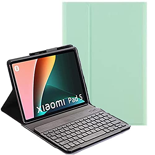 YHFZR Tastatur Hülle for Xiaomi Mi Pad 5/5 Pro 11 Zoll, [QWERTZ DE Layout] Slim Flip Entfernbar Drahtloser Keyboardständer Ledertasche für Xiaomi Mi Pad 5/5 Pro 11 Zoll, Grün