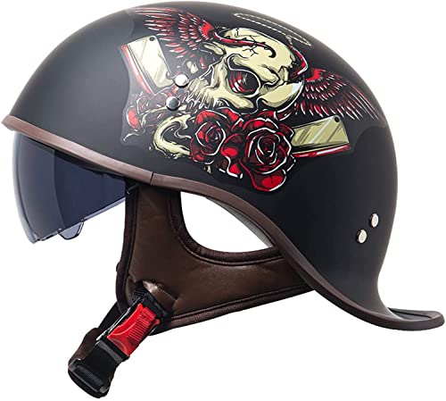 Retro Motorrad Halbhelme Brain-Cap · Erwachsene Halbschale Jet-Helm Scooter-Helm Mofa-Helm Vintage Offenem Helm Mit Visier for Cruiser Chopper Biker Moped ECE Zertifizierter