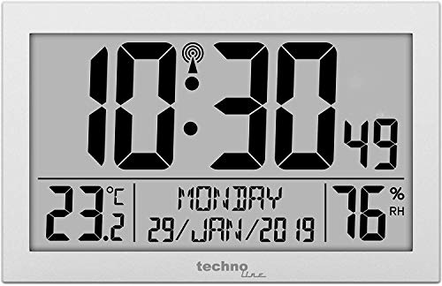 Technoline WS 8016 Digitale Funkwanduhr mit Temperatur- und Luftfeuchtigkeitsanzeige (Silber mit Batterien)