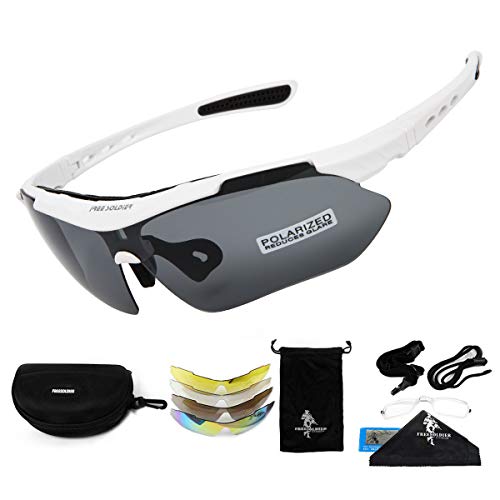 FREE SOLDIER Polaroid Sonnenbrille Herren Fahrradbrille Sportbrille 5 in 1 Taktische Militärische Mtb Brille zum Radfahren Fahrt Wandern Fischen Outdoor-Aktivitäten Laufbrille (Weiß)