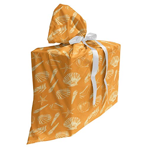 ABAKUHAUS Shells Baby Shower Geschänksverpackung aus Stoff, Radierung Sketch Scallops, 3x Bändern Wiederbenutzbar, 70 x 80 cm, Orange und Creme