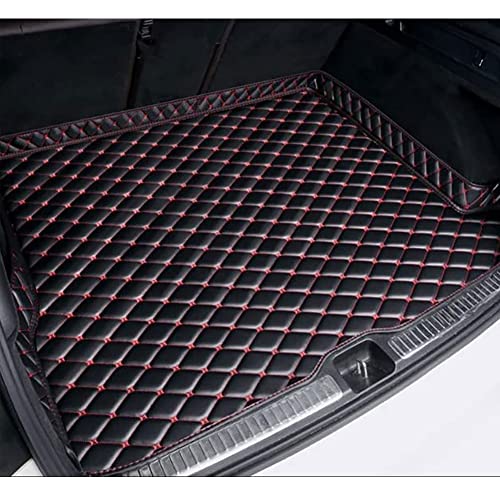 Auto Leder Kofferraummatten für V-W Touareg II (7P) 2010-2018, wasserdichte rutschfest Kofferraummatte Kofferraumwanne Kofferraum Schutzmatten Zubehör,E/Black-red