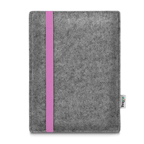 stilbag e-Reader Tasche Leon für Tolino Shine 3 | Wollfilz hellgrau - Gummiband rosa | Schutzhülle Made in Germany