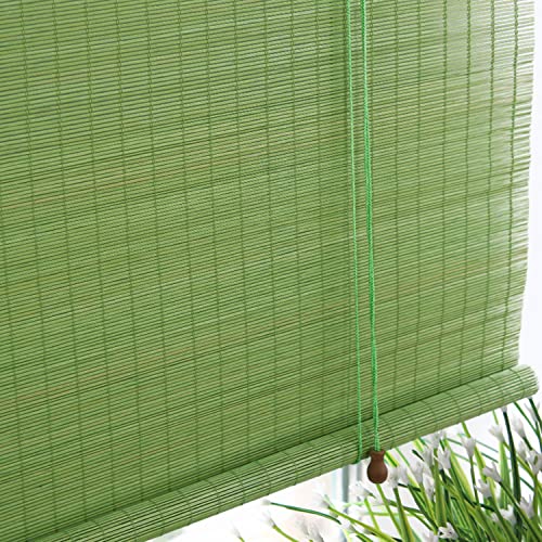 Grüne Bambus-Rollo Natur Bambusjalousien,Sonnenschutz Bambusrollo für Außen/Innen,Blickdicht/Sichtschutz Raffrollo Seitenzugrollo,Dekorationsvorhänge für Fenster und Türen (W95xH140cm/37x55in)