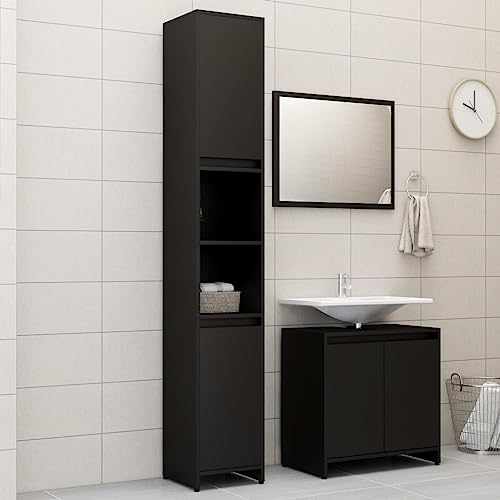 csderty Furniture Home Tools 3-teiliges Badezimmermöbel-Set, schwarz, Holzwerkstoff