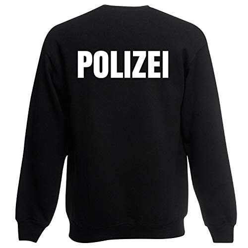 Shirt-Panda Herren Polizei Sweatshirt - Druck Brust & Rücken Reflex Schwarz (Druck Weiß) M