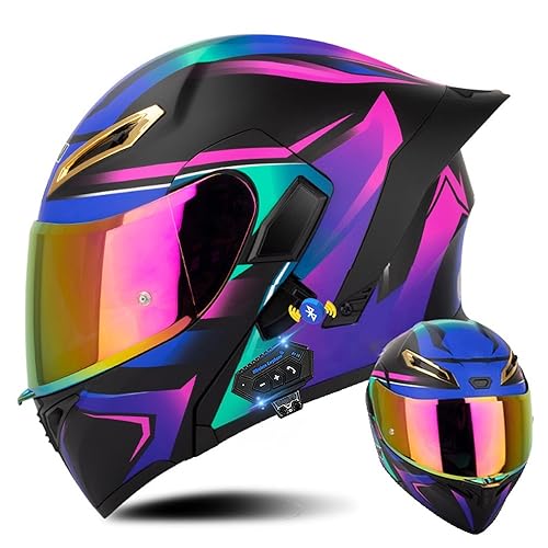 Klapphelm mit Bluetooth, Bluetooth Integralhelm Motorradhelm mit Doppelvisier, ECE Zertifiziert Lila Helm für Erwachsene Frauen Männer Hohe Qualität Helm, Roller-Mofa -Moped-Helm