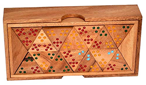 Triomino Color, Triomino Tridomino Dreiecksdomino Legespiel Dominospiel aus Holz für 6 Spieler mit 56 Steinen Knobelholz Gesellschaftsspiel Kinderspiel