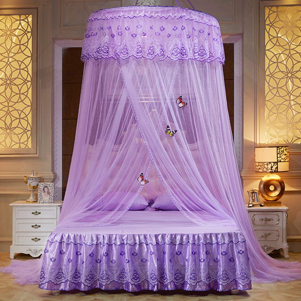Betthimmel – romantisches Prinzessinnen-Bett mit rundem Spitze, Kuppelförmig, Moskitonetz, für Mädchen, Queensize-Bett mit 2 Schmetterlingen