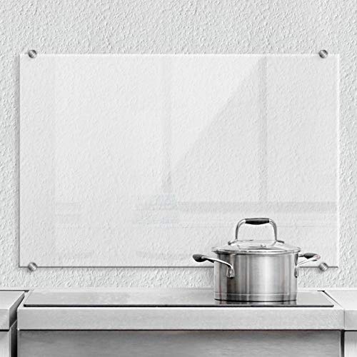 Spritzschutz transparent Küche Küchenrückwand Glas Sicherheitsglas durchsichtig Herd Spüle Wanddeko mit Klemmhalterungen Wall-Art - 60x40 cm