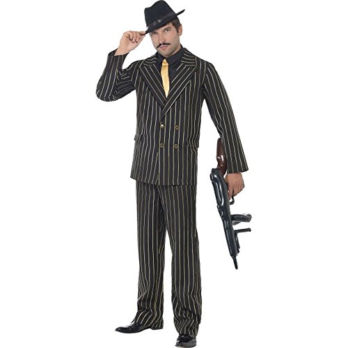 Smiffys Herren Gangster Boss Kostüm, Jackett, Hose, Mock Hemd und Krawatte, Größe: M. 22415