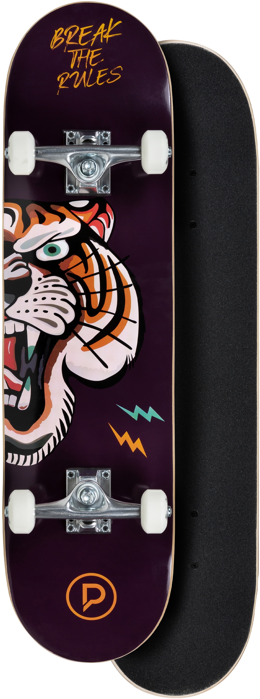 Playlife Skateboard Tiger, 31" / 8" - 79cm / 20,5cm, mit 52x36mm 90A Rollen, ABEC 5 Kugellager, Art. nr.: 880311