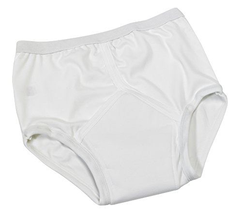 Men's Traditional Brief with Built-in Incontinence Pad, Pair, Large (37-40"), White, Dry Layer to Reduce Dampness, No Liners or Disposable Pads Required, Moderate Incontinence, Machine Washable