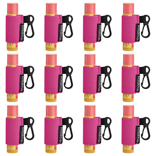 Homakover 12 Stück kompakter Chapstick-Halter Schlüsselanhänger in 12 Farben, Lippenbalsam-Ärmel mit Clip, engmaschiger Strick, elastischer Lippenbalsam-Schlüsselanhängerhalter (weinrot)