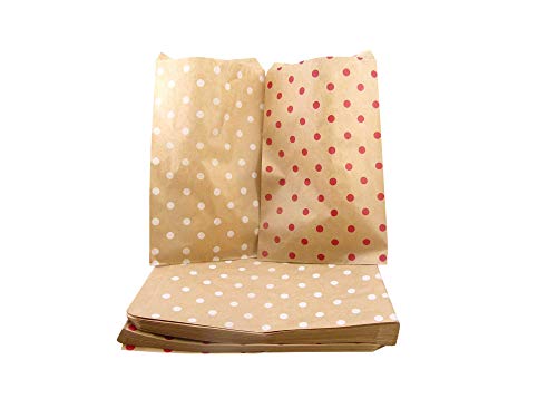 CuteBox Flache Papier-Geschenktüten mit Punkten, 12,7 x 17,8 cm, Rot / Weiß, 200 Stück