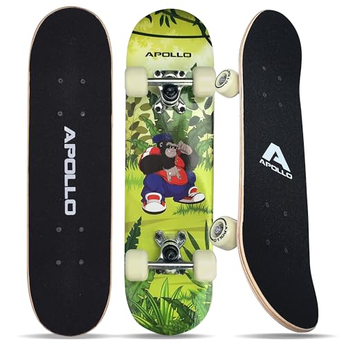 Apollo Kinder Skateboard, kleines Komplett Board mit ABEC 3 Kugellagern und Aluminium Achsen - Holzboard - Coole Designs für Kinder und Jugendliche - Cruiser Boards für Mädchen und Jungen