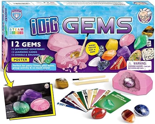 Dr. Daz Edelstein Ausgrabungsset für Kinder 12 Mineralien Steine Ausgrabungs Spielzeug Mädchen Archäologie Geburtstagsgeschenk Set