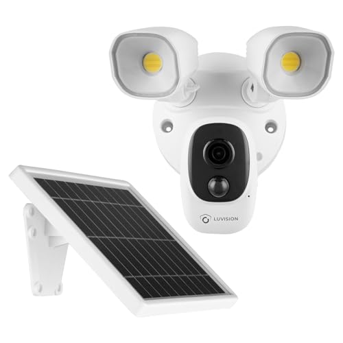 LUVISION Kabellose WLAN Überwachungskamera mit Solarpanel – Solar IP Überwachungssystem mit LED Flutlicht Lampe & Bewegungsmelder, 2-Wege Audio, per App steuerbar, mit Nachtsicht