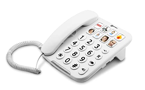 Geemarc Photophone 110 - Großtasten-Festnetztelefon mit verstärkter Empfangslautstärke, anpassbaren Fototasten und Lautsprecher für Senioren - Geringer bis mittlerer Hörverlust - DE Version