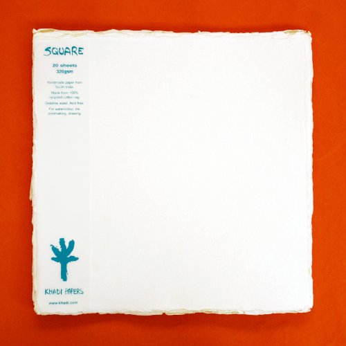 KHADI Papier-Papier, quadratisch, weiß, 20 Blatt, SP3-2W, 320 g/m², 30,5 x 30,5 cm