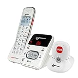 Geemarc AMPLIDECT 295 SOS-Pro Schnurloses Seniorentelefon Anrufbeantworter, inkl. Notrufsender Beleuchtetes Display Weiß
