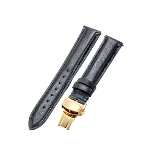 GeRnie Braun-weißes Uhrenarmband aus Rindsleder, echtes Leder, Faltschließe, kleines Zifferblatt, 16-18-mm-Uhrenarmband for Damen (Color : Dark blue-Golden-B1, Size : 18mm)