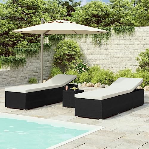 3-TLG. Garten-Sonnenliegen mit Teetisch Poly Rattan,Klappbares Bett,Gartenliege,Strandliege,Pool-Liegen,Lounge-Liegestuhl,Outdoor-Freizeitbett,Napping Stuhl,für Balkon,Terrasse,Garten, Grau ( Color :