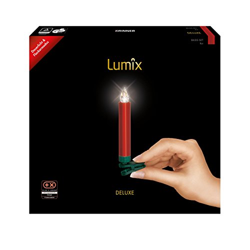 Krinner LUMIX Deluxe, kabellose LED-Christbaumkerzen, Basis-Set mit 10 Kerzen und IR-Fernbedienung, 5x dimmbar, Flackermodus, Rot, Art. 74346