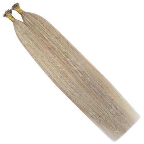 Haarverlängerungen, gewellt, gerade, maschinell hergestelltes Echthaar, Fusion Stick Tipd Extensions (Color : P18-613, Size : 50 STRANDS_16INCHES)