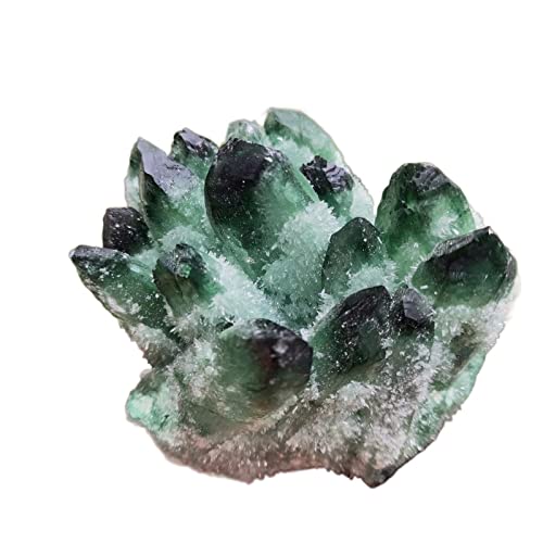 AMAZWI Steine ​​und Kristalle, 1 Stück, 360 g, Quarz-Cluster, natürlicher grüner Phantomkristall, Cluster, grüne Geisterblume, ZUOSHUAAYIN