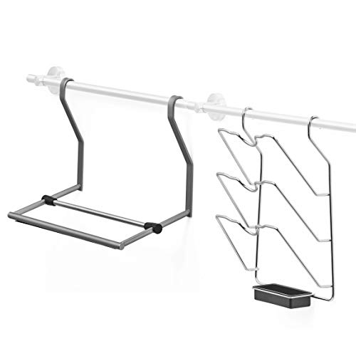 AMARE Küchenrollenhalter + Topfdeckelhalter aus Edelstahl, geeignet für Relingsysteme