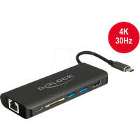 DeLock USB-C 3.1 Dockingstation HDMI 4K 30 Hz, Gigabit LAN und USB PD, 87721