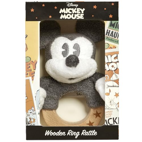Rainbow Designs Offizielles Disney – Mickey Mouse Memories Holzring Rassel sensorisches Spielzeug für Babys