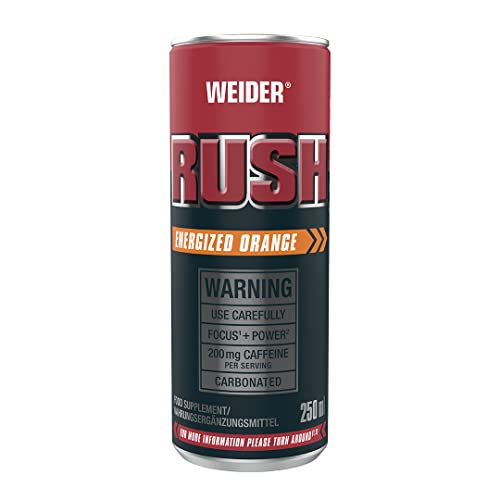Weider RUSH Ready-to-Drink Pre-Workout Booster, Energized Orange, 24 Dosen a 250 ml, mit Koffein & Arginin